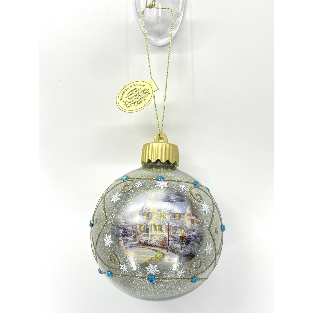 Set of 4 Thomas Kinkade Bradford Glow of the Holiday Glass Christmas Ornaments - Picture 12 of 15